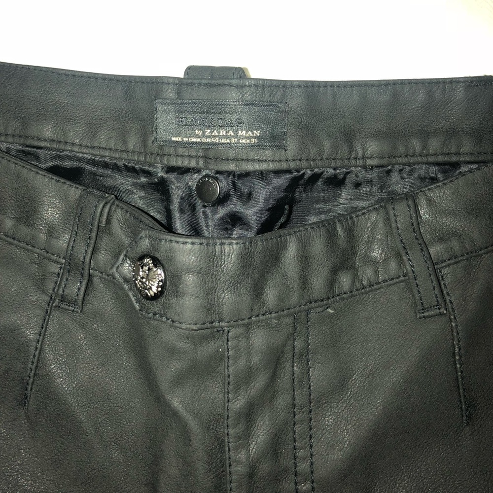 Mens Black Tag Faux leather pants by Zara Man